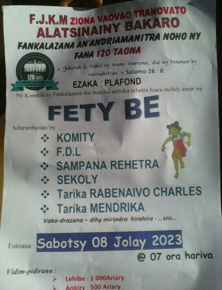 Fanomanana Ivon’ny Fankalazana 120 Taona ZVT FJKM Alatsinainy Bakaro