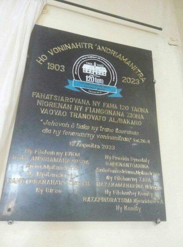Ivon’ny Fankalazana 120 Taona ZVT FJKM Alatsinainy Bakaro -Takelaka fahatsiarovana